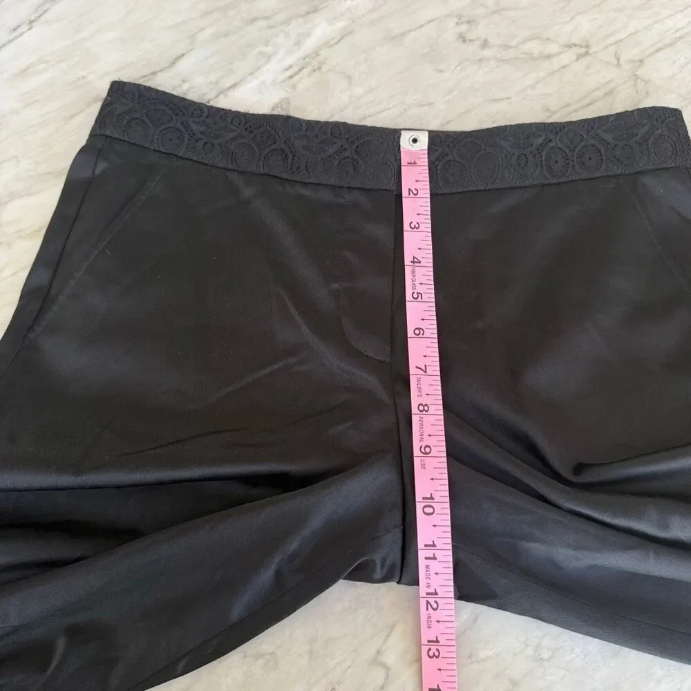 Tory Burch Geoff silk blend pants ankle black slight sheen lacy waistband 8 NWT